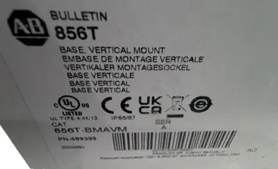 ALLEN BRADLEY 856T-BMAVM VERTICAL MOUNT BASE SER.A 489399 856TBMAVM NEW, SURPLUS