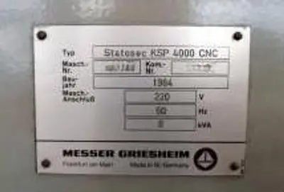 USED 1984 MESSER GRIESHEIM STATOSEC  KSP 4000 CNC