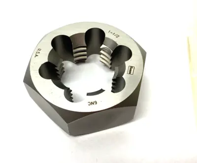 USED IRWIN® HANSON® FLAT HEX RETHREADING DIE, 1-1/2-6 UNC THREAD