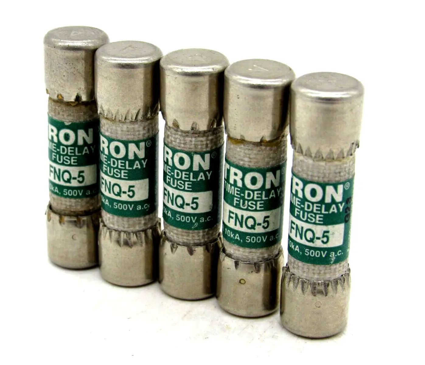 NEW LOT OF 5 BUSSMANN TRON FNQ-5 FUSES 5AMP 500VAC FNQ5