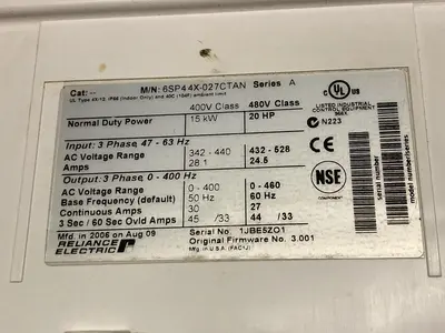 Used RELIANCE 6SP44X-027CTAN Industrial Controls Ohio US | Surplus Asset Holdings #1568131