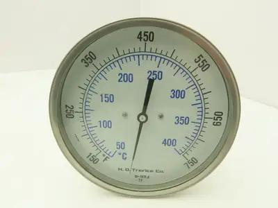 Trerice Boiler Temp Thermometer Gauge 5"Dial 18"Stem 150-750°F Bi-Metal 1/2"NPT