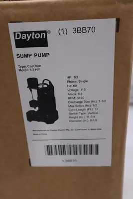 DAYTON 3BB70 HP 1/3 Sump Pump Vertical Float - STOCK GF232