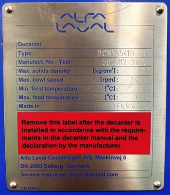 Alfa-Laval DCNX 5541B-31 sanitary decanter centrifuge, 316SS.