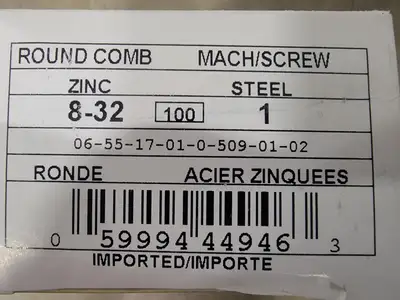 8-32 x 1/2" Round Combination Machine Screw (Box of 100)