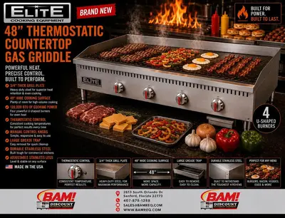 ELITE ETFG-48 Thermostatic Countertop Gas Griddle, 48" | 120,000 BTU