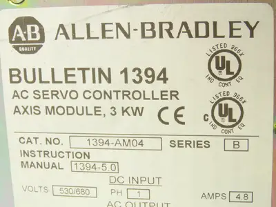 Allen Bradley 1394-AM04 Servo 3kW Axis Module 530/680V 1Ph In 310/390V 3Ph Out