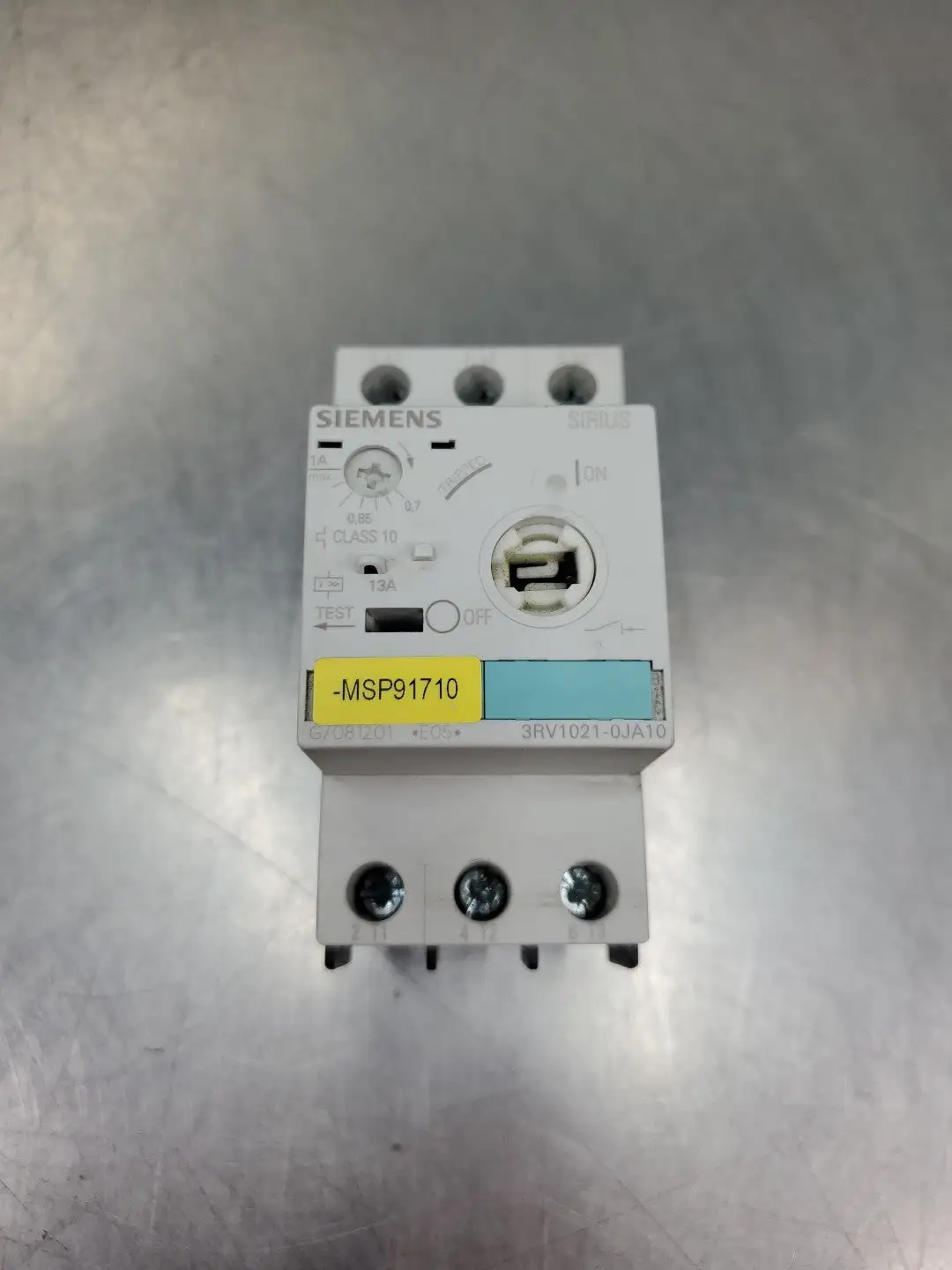 Used Siemens 3RV1021-0JA10 Motor Starter Circuit Breaker, 1 Amp Circuit Breakers | Palmetto Automation #1150696