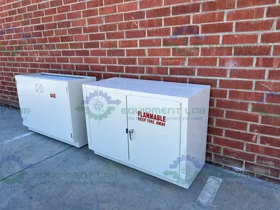 USED MOTT FLAMMABLE STORAGE CABINET 48" X 22" X 35" W/ MOTT ACID CABINET 18"X35"X48"