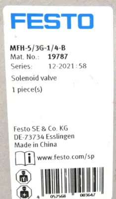 NEW FESTO MFH-5/3G-1/4-B SOLENOID VALVE 19787 MFH53G14B