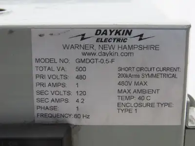 Daykin GMDGT-0.5-F Transformer Disconnect Pri 480V Sec 120V 500 VA 1Ph