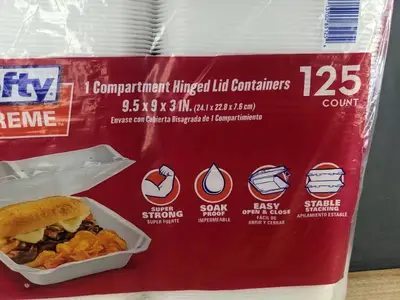 Hefty Supreme 1 Compartment Hinged Lid Containers, 125 count - Brand New