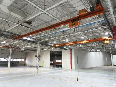 Cleveland Tramrail P&H 1 Ton Single Girder Underhung Bridge Crane 45' 10" Span