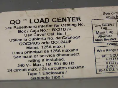 Square D BX21D/K Load Center Enclosure 125A 120/240V 1ph 24 Breaker Box