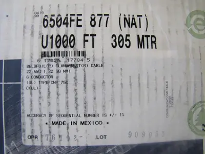 Belden 6504FE Alarm Security Cable 6 Cunductor 22 AWG 1000 ft