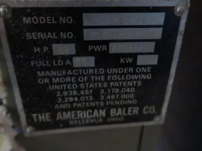 30 HP AMERICAN HORIZONTAL AUTO TIE BALER MODEL 12847LS