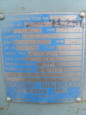 NEW SULZER BINGHAM 3X4X8.25A MSD