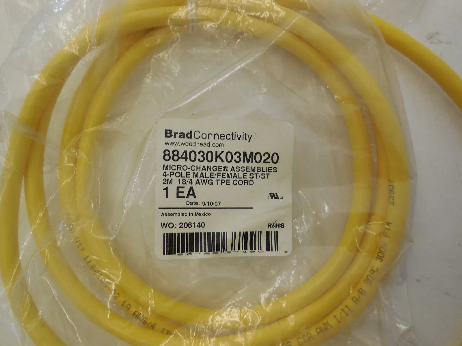 NEW WOODHEAD BRAD 884030K03M020 CORDSET