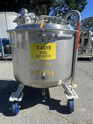 Tank, 80 Gallon (300 Liters), 316L Stainless Steel, Jacketed, 45 PSI Internal #5991207
