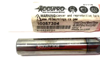 New | in-Stock ACCUPRO SQUARE END MILL: 12.00 MM DIA, 16.00 MM LOC, 4 FLUTE, SOLID CARB End Mills Michigan US | Maverick Industrial Sales #1090264