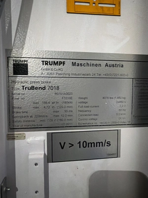 TRUMPF TruBend 7018 Hydraulic Press Brake USED