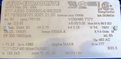 NEW SEW EURODRIVE S77AR90DRN90L4/BE2HR GEARMOTOR 2HP 230/460V