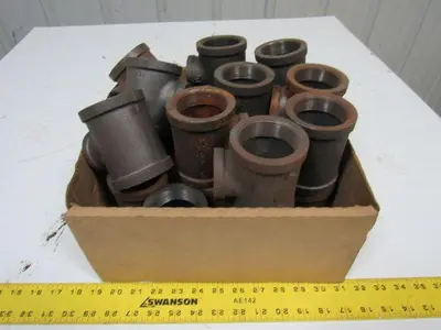 2" x 1-1/4" x 2" Black Iron Pipe Reducing Tee Fitting NPT Lot Of 21