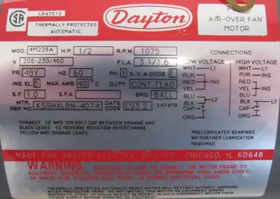 NEW DAYTON 4M228A MOTOR .5HP 1075RPM 208-230/460V
