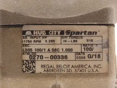 Hub City 0270-00336 Worm Gearbox 100:1 Reducer 17.5rpm Hollow AL505 100/1A 56C 1