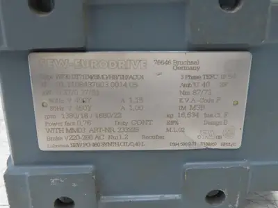Sew Eurodrive WF30DT71D4/BMG/HR/TH/ACC4 Brake Gearmotor .37kw 22rpm 460V 3PH