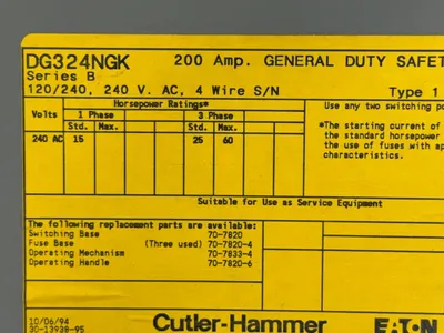 Used CUTLER HAMMER DG324NGK Disconnects Ohio US | HGR 24 #1186218