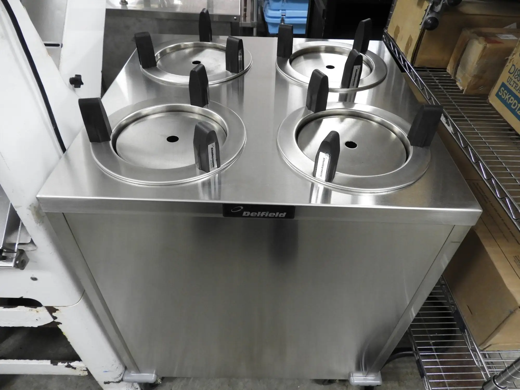 Used Delfield Used 27" Delfield CAB4-650 Mobile Enclosed Four Stack Dish Dispenser 288 Plates Restaurant Equipment (Miscellaneous) Illinois US | Falcon Restaurant Supply #1376503
