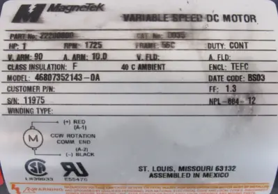 NEW MAGNETEK D035 DRIVE MOTOR 1HP 90V 1725 RPM 56C 22200800
