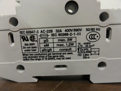 Wohner Model AES 1x38 31 110 Fuse Holder 32A 690V 1P