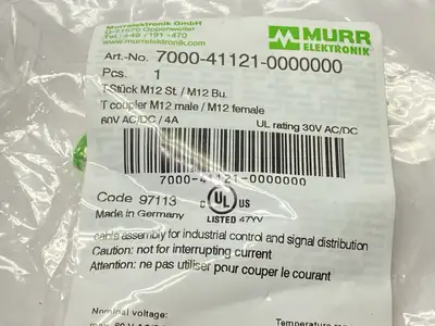 New | in-Stock Murrelektronik T-Coupler M12 male to 2x M12 female A-cod. Electronic Splitters Michigan US | Maverick Industrial Sales #1391507