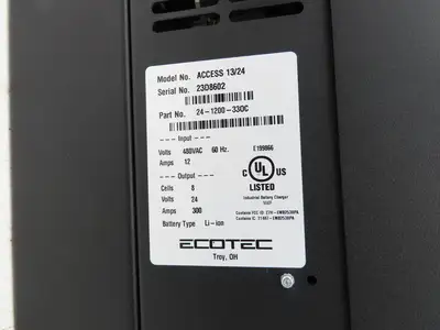 Ecotec Access 13/24 Forklift Battery Charger Li-ion 24V 1200Ah 300A 480VAC 3Ph