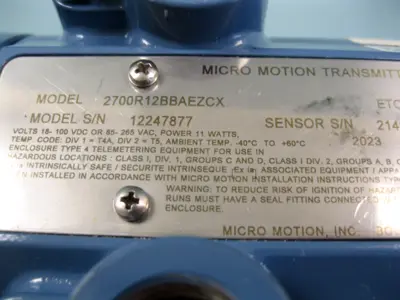 Used Micro Motion 2700 R12 BB AEZCX Sensors New Hampshire US | Bitter End Trading #1452852