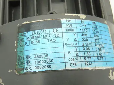 Lenze MDEMA1M071-32 Gearmotor 47.8:1 Ratio .45kw 230/460V Hex Shaft GKR04-2M HAK