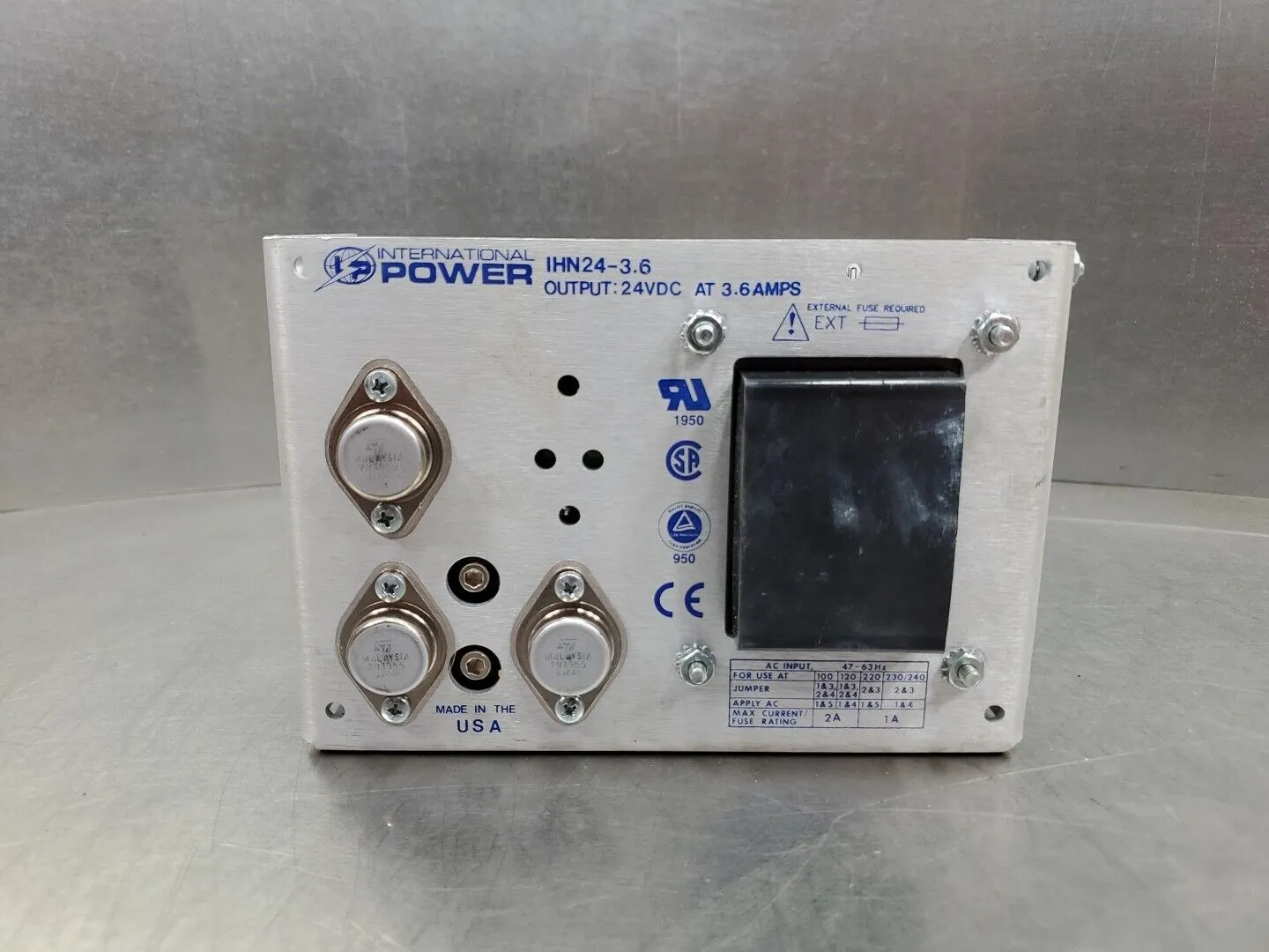 International Power IHN24-3.6 Power Supply, 3.6Amps 24VDC. 3D-36