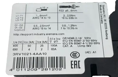 NEW SIEMENS 3RV1021-4AA10 MOTOR PROTECTOR 3RV10214AA10