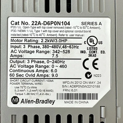 USED Allen-Bradley 22A-D6P0N104