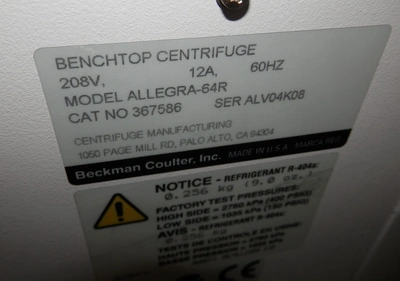 Used BECKMAN COULTER ALLEGRA 64R HIGH-SPEED REFRIGERATED CENTRIFUGE Lab Centrifuges California US | Biotech Equipment Sales #1464297