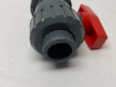 USED SHYOULI 1/2" DOUBLE UNION PVC BALL VALVE, GRAY, SLIP SOCKETS