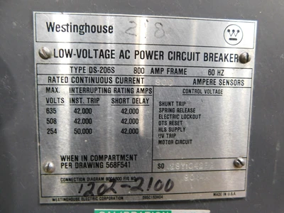 Used Westinghouse DS-206S Circuit Breakers Ohio US | Equipment Recovery Corp. #1329737