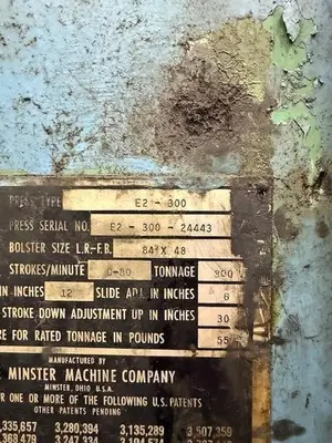 Used 1996 MINSTER E2-300 Straight Side Presses Michigan US | Midwest Press and Automation #916257