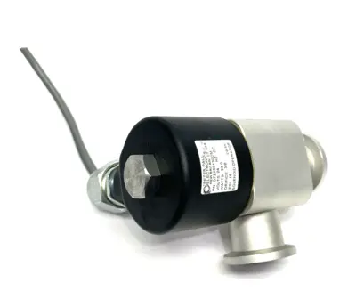 USED VARIAN ANGLED BELLOWS VALVE, PETER PAUL O72X00130CM SOLENOID OPERATOR