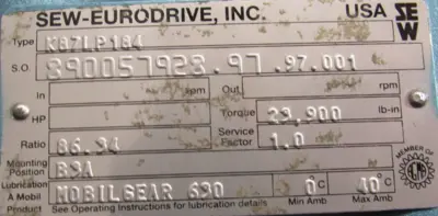 NEW SEW EURODRIVE K87LP184 GEAR REDUCER 86.34:1