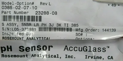 NEW ROSEMOUNT 0385-02-07-10 PH SENSOR 23288-08 0385020710 22698-02