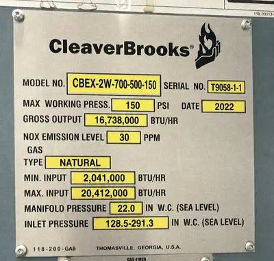 USED 2022 CLEAVER BROOKS CBEX-2W-700-500-150