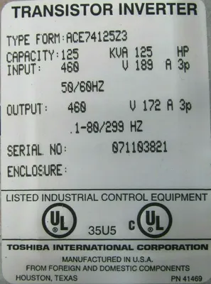 NEW TOSHIBA ACE74125-C TRANSISTOR INVERTER ACE V7 125HP ACE74125Z3